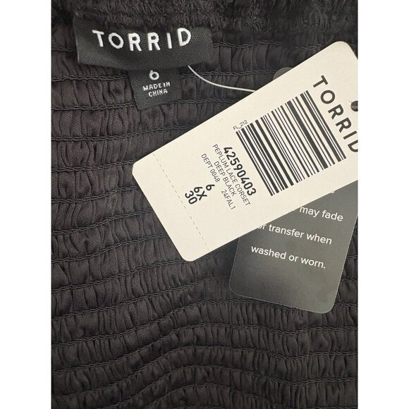 Torrid +6 Black Lace Corset Lined Sweetheart Neck Shirred Back Cami Tank Top - Picture 6 of 6